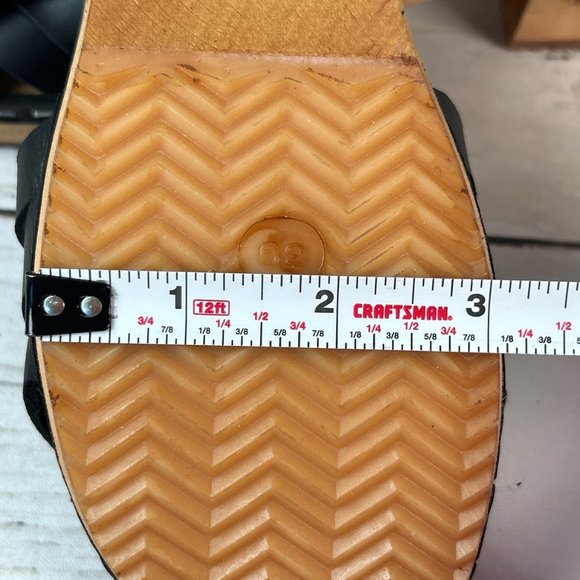 MIA Bety Sandals Womens 9M Black Leather Peep Toe Wooden Clogs Woven Adjustable - Picture 8 of 11